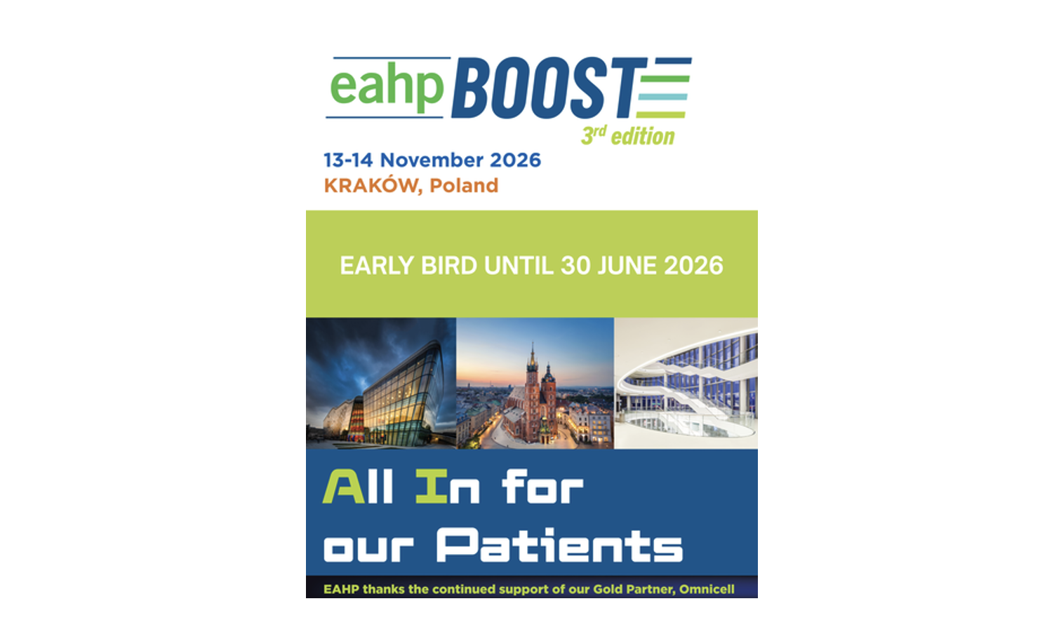 EAHP BOOST: 13-14th November 2026 in Krakow: Early Bird rate till 30.06.26